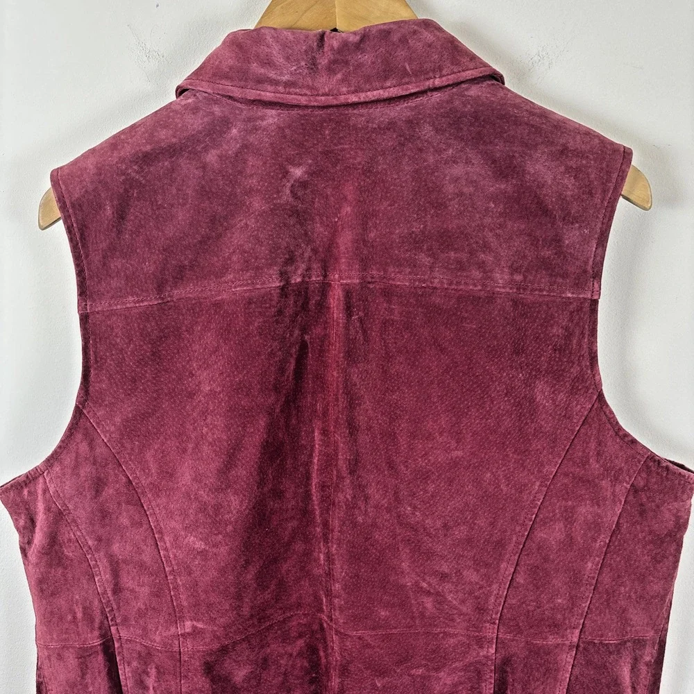 Dennis Basso Suede Vest Womens Sz 1X Plus Genuine Leather Wine Burgundy Full Zip